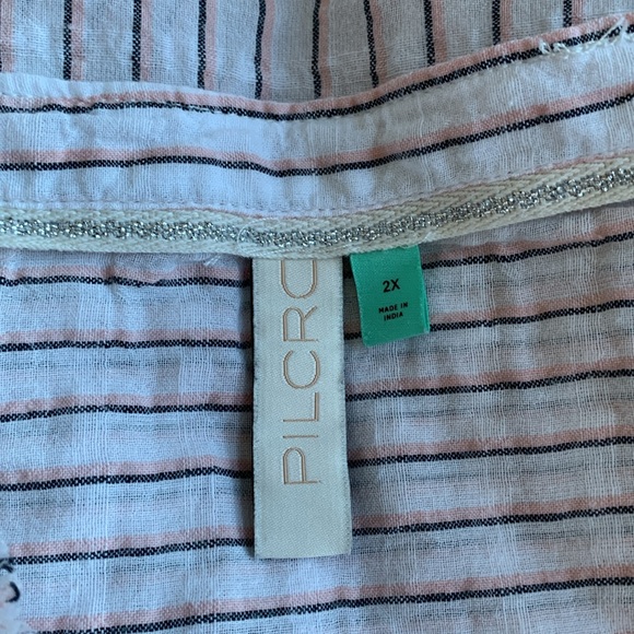 ✨PILCRO BY ANTHROPOLOGIE BRIANNA RUFFLE BOHO STRIPE PEASANT SLEEVE BLOUSE✨ - Picture 5 of 8